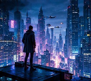 The Rooftop Above the Neon City